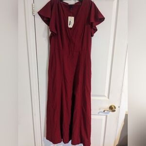 Red Flutter Sleeve VNeck Maxi Dress With Pockets NWT